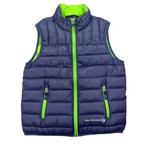 Free Country Puffer Vest Lightweight Down Fill Navy Blue Green Trim Size M‎